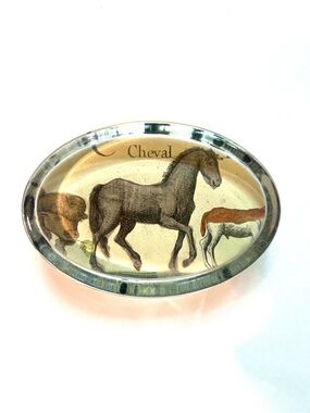 John Derian Cheval Horse Oval Decorative paper weight- Brown and Silver rare